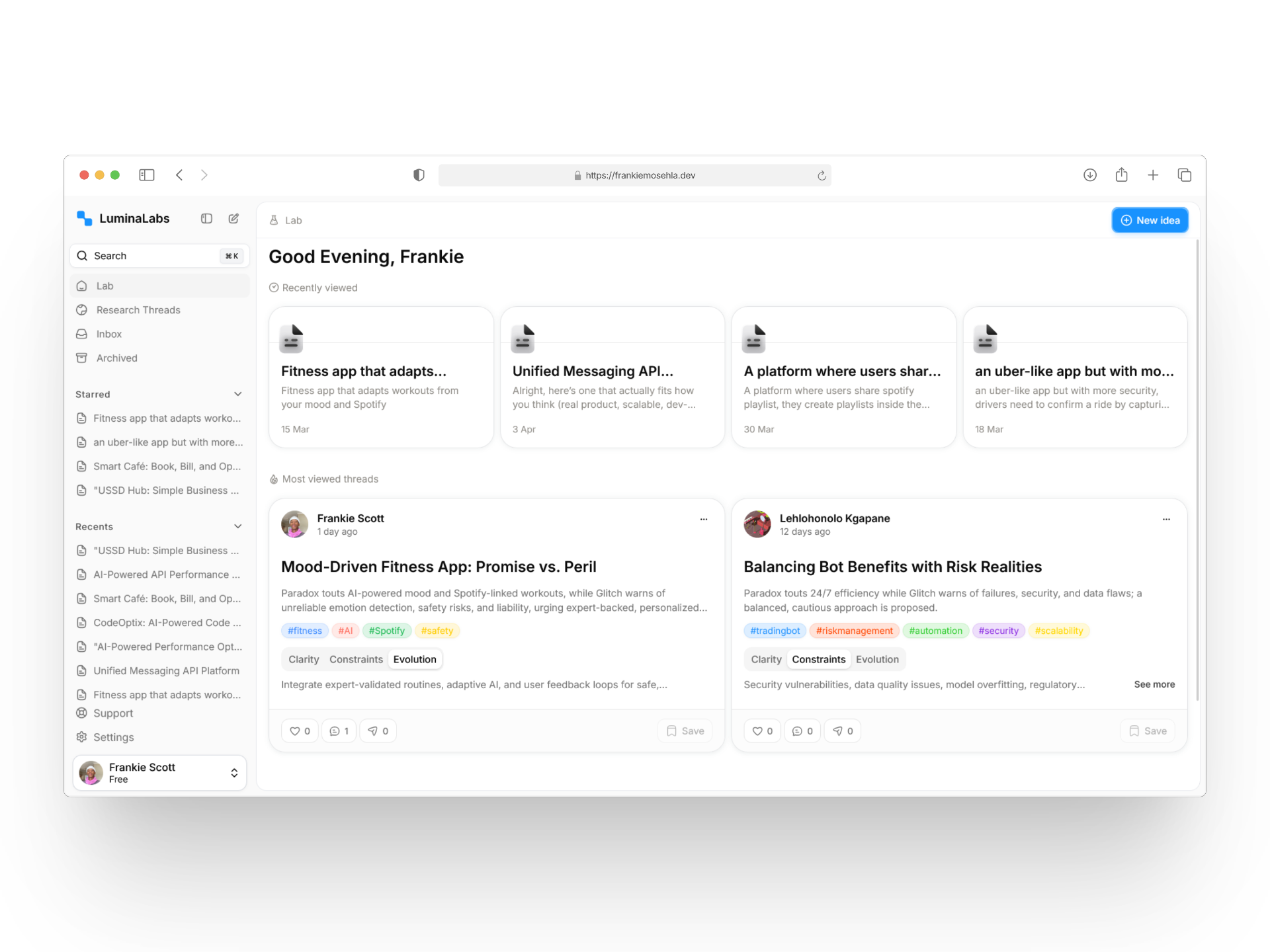 LuminaLab dashboard